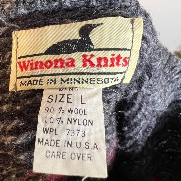 🌹Winona Knits Gray Red Crewneck Sweater Grandpa Sweater Bold Casual Large Wool - Picture 4 of 6